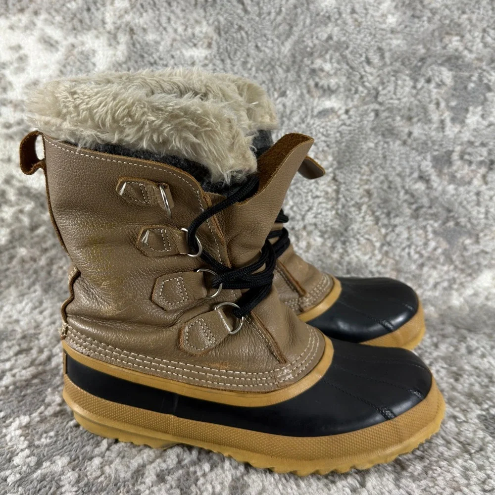 Sorel Size 10 Caribou Winter Snow‎ Duck Boots Tan Black Mid Calf Womens